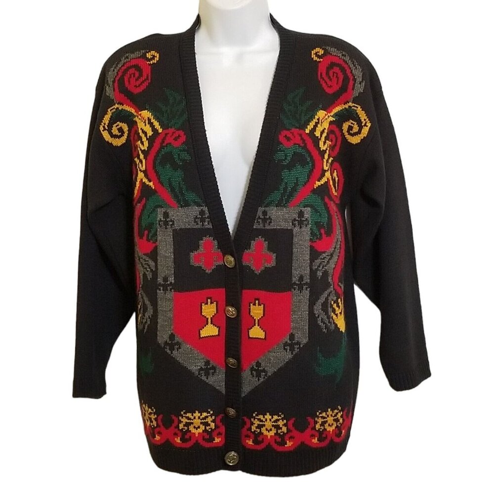 Norton McNaughton Cardigan Sweater‎ Womens Size M Vintage Blue Crest Button USA